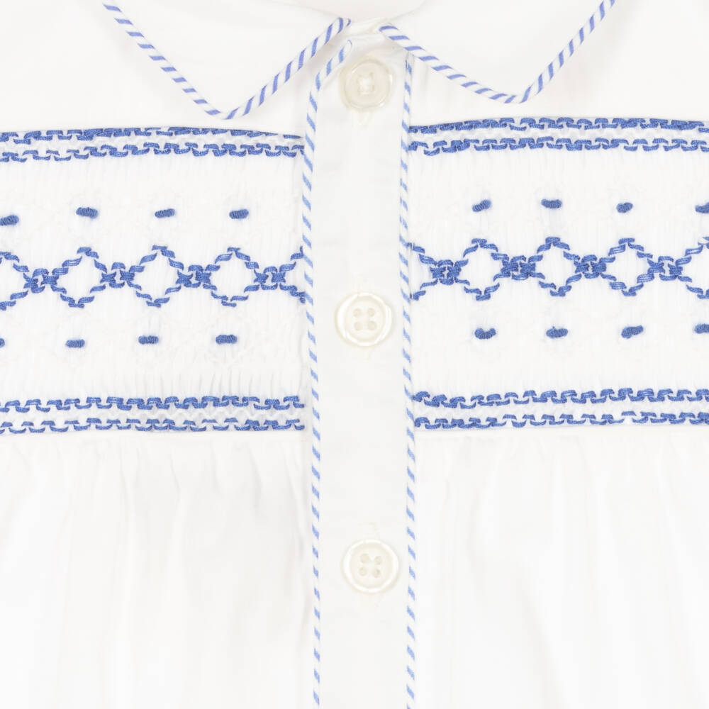 Rachel Riley-Baby Boys Blue Cotton Smocked Buster Suit | Childrensalon Outlet