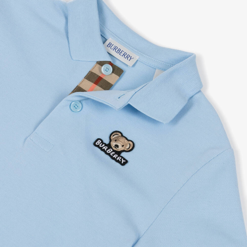 Burberry-Baby Boys Blue Cotton Thomas Bear Polo Shirt | Childrensalon Outlet