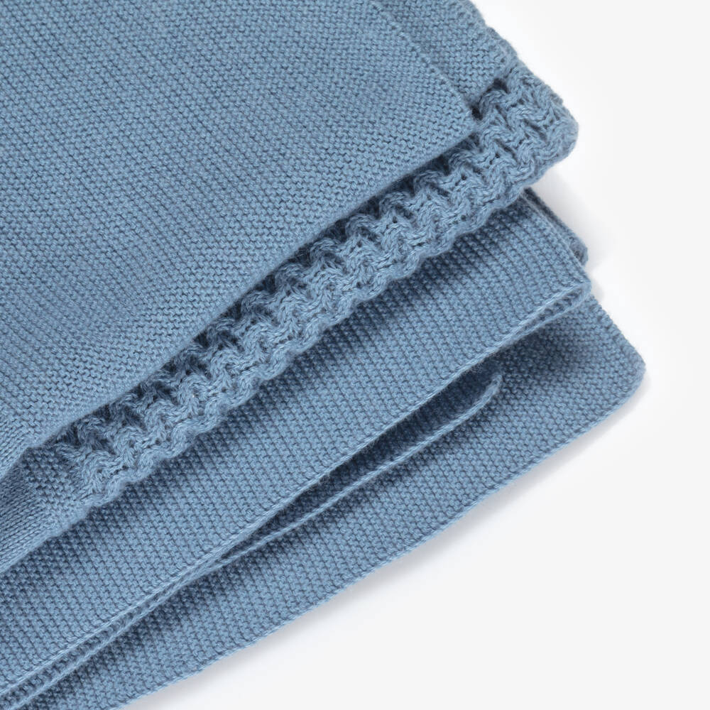 Dr. Kid-Baby Boys Blue Cotton & Wool Knitted Blanket (90cm) | Childrensalon Outlet