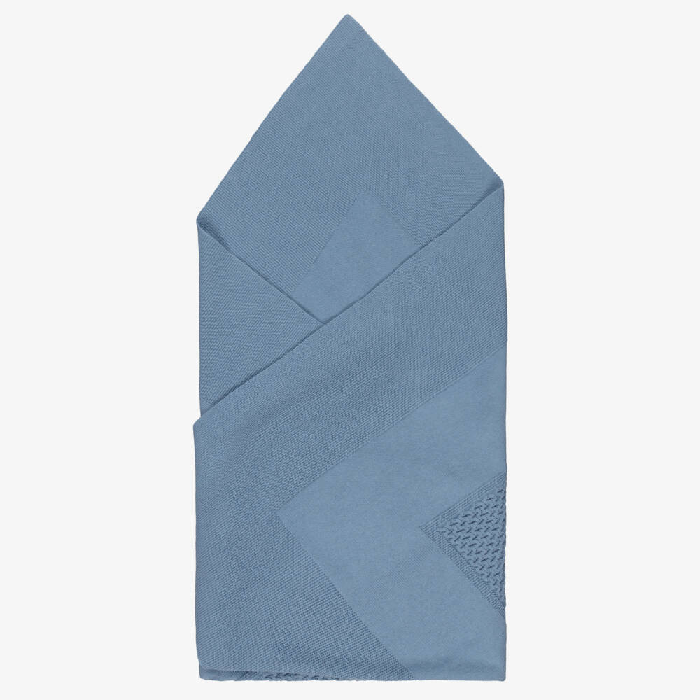 Dr. Kid-Baby Boys Blue Cotton & Wool Knitted Blanket (90cm) | Childrensalon Outlet