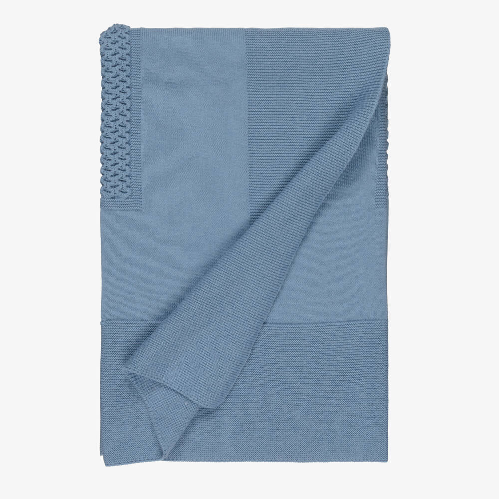 Dr. Kid-Baby Boys Blue Cotton & Wool Knitted Blanket (90cm) | Childrensalon Outlet