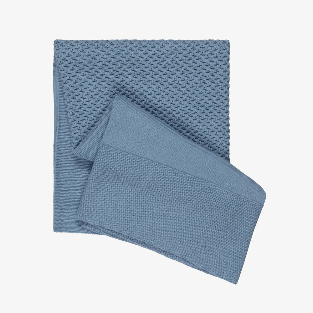 Dr. Kid-Baby Boys Blue Cotton & Wool Knitted Blanket (90cm) | Childrensalon Outlet