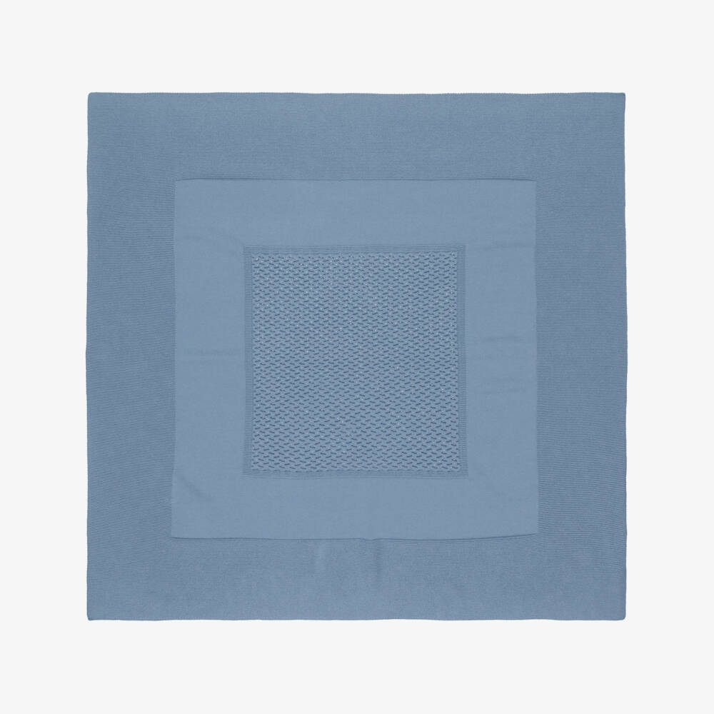 Dr. Kid-Baby Boys Blue Cotton & Wool Knitted Blanket (90cm) | Childrensalon Outlet