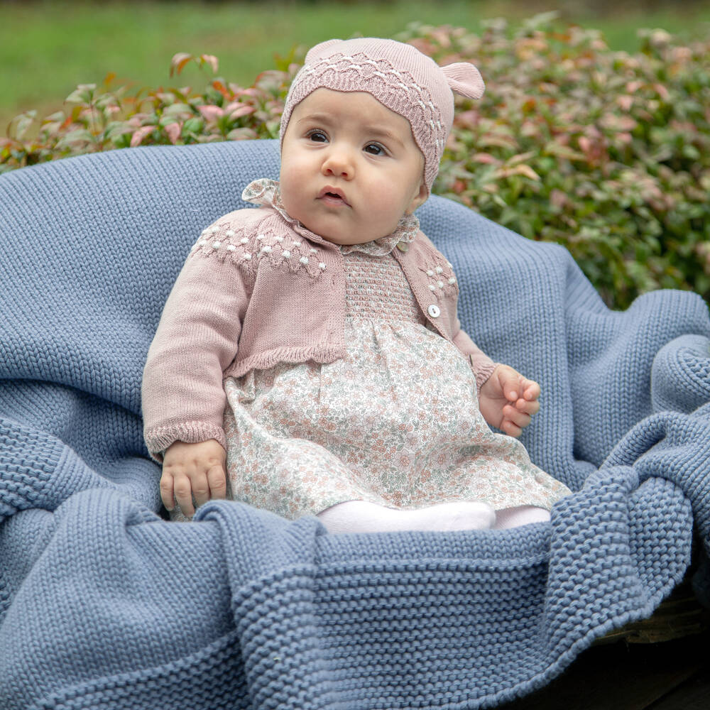 Dr. Kid-Baby Boys Blue Cotton & Wool Knitted Blanket (90cm) | Childrensalon Outlet