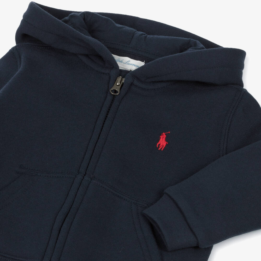 Ralph Lauren-Baby Boys Blue Cotton Zip-Up Hoodie | Childrensalon Outlet