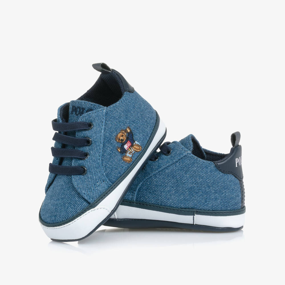 Ralph Lauren-Baby Boys Blue Denim Polo Bear Pre-Walker Trainers | Childrensalon Outlet