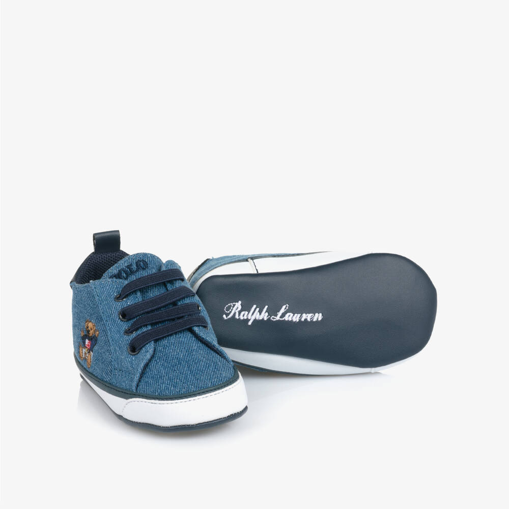 Ralph Lauren-Baby Boys Blue Denim Polo Bear Pre-Walker Trainers | Childrensalon Outlet