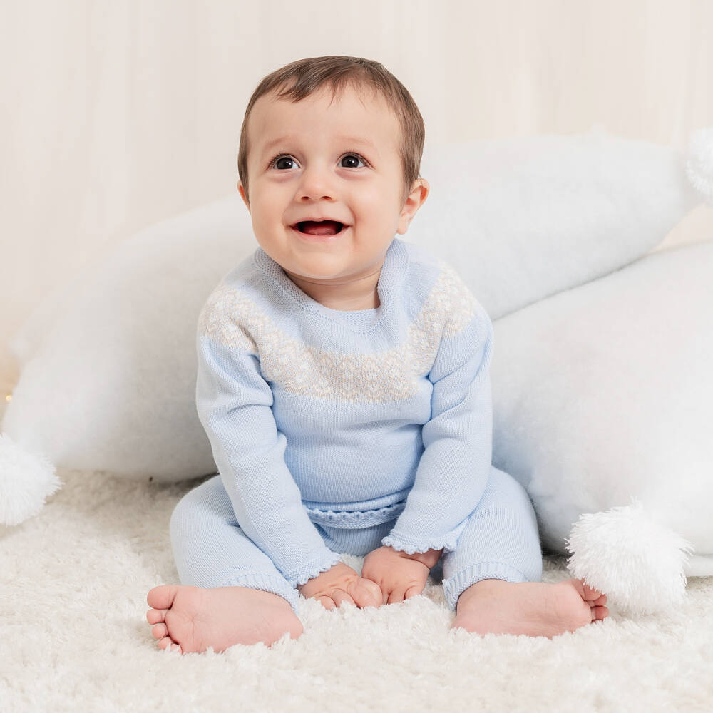 Artesanía Granlei-Baby Boys Blue Fair Isle Knitted Trouser Set | Childrensalon Outlet