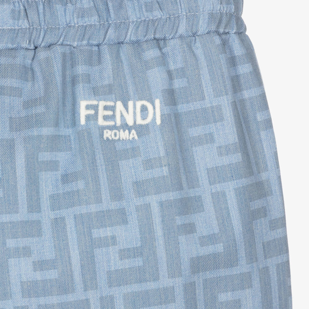 Fendi-Baby Boys Blue FF Cotton Trousers | Childrensalon Outlet