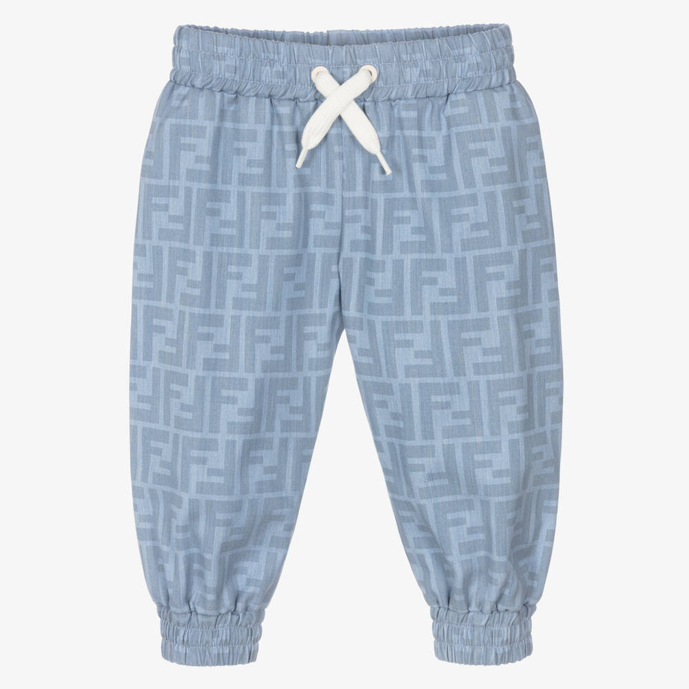 Fendi-Baby Boys Blue FF Cotton Trousers | Childrensalon Outlet