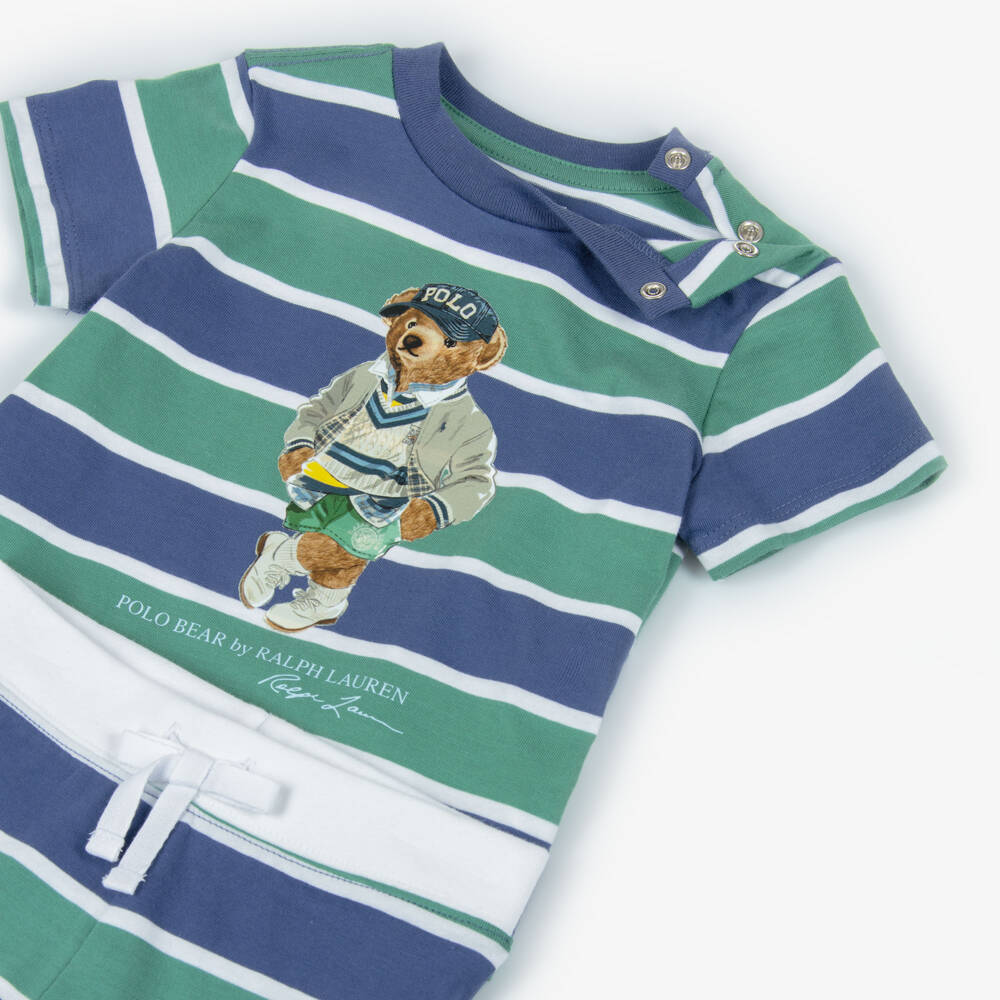 Ralph Lauren-Baby Boys Blue & Green Striped Cotton Shorts Set | Childrensalon Outlet
