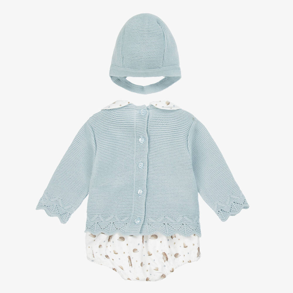 Babidu-Baby Boys Blue & Ivory Cotton Shorts Set | Childrensalon Outlet