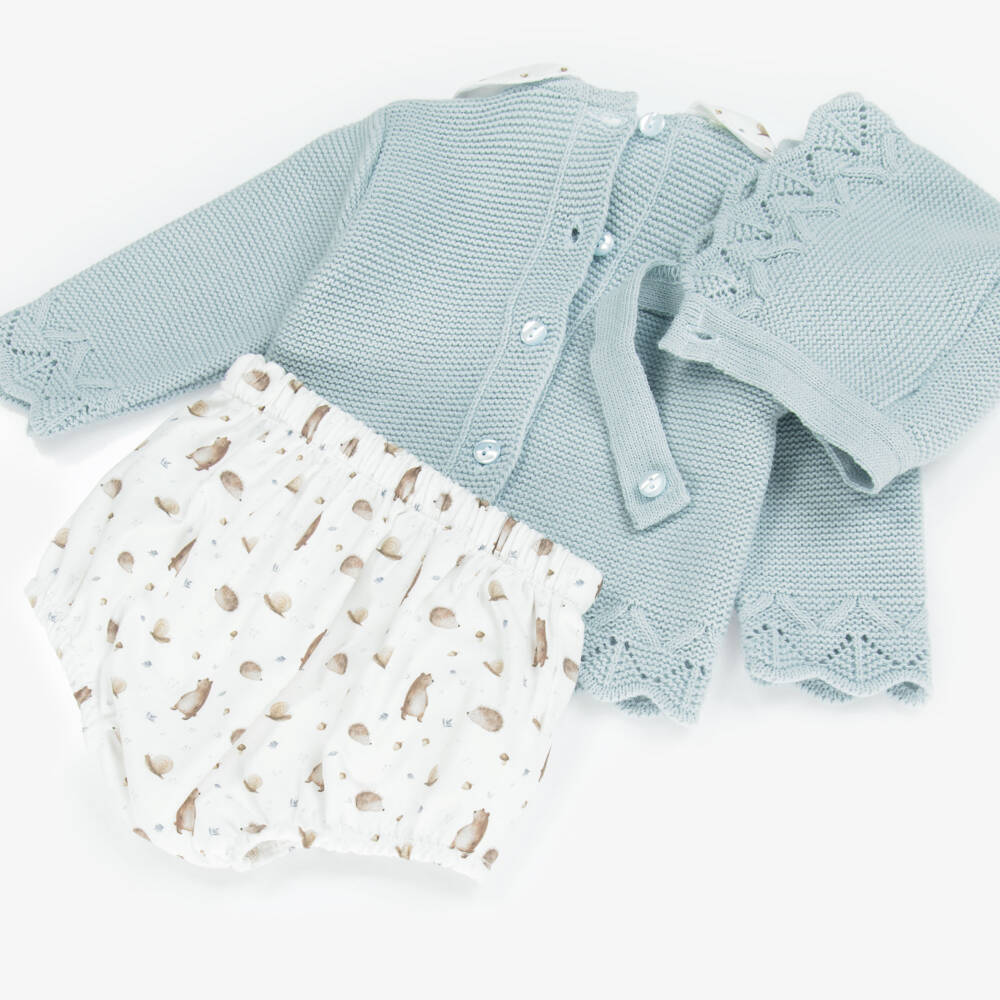 Babidu-Baby Boys Blue & Ivory Cotton Shorts Set | Childrensalon Outlet
