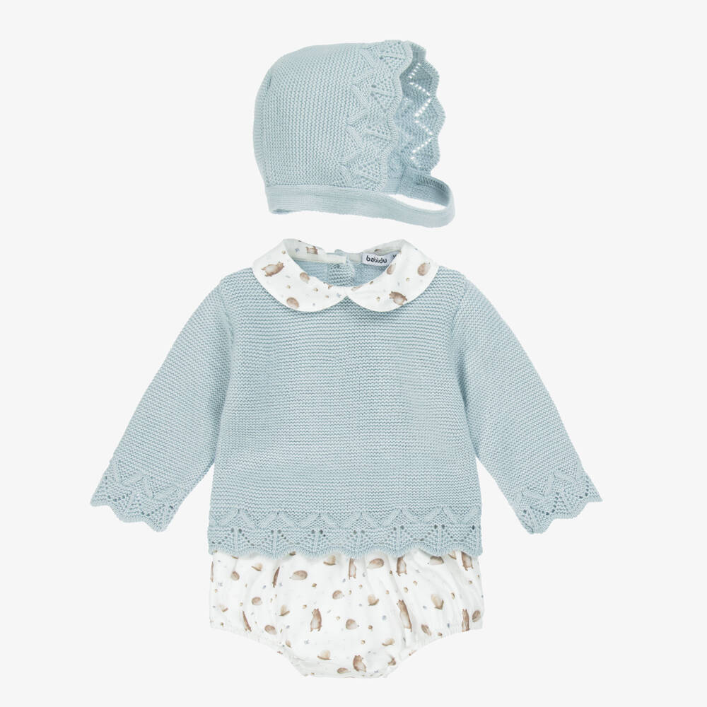 Babidu-Baby Boys Blue & Ivory Cotton Shorts Set | Childrensalon Outlet