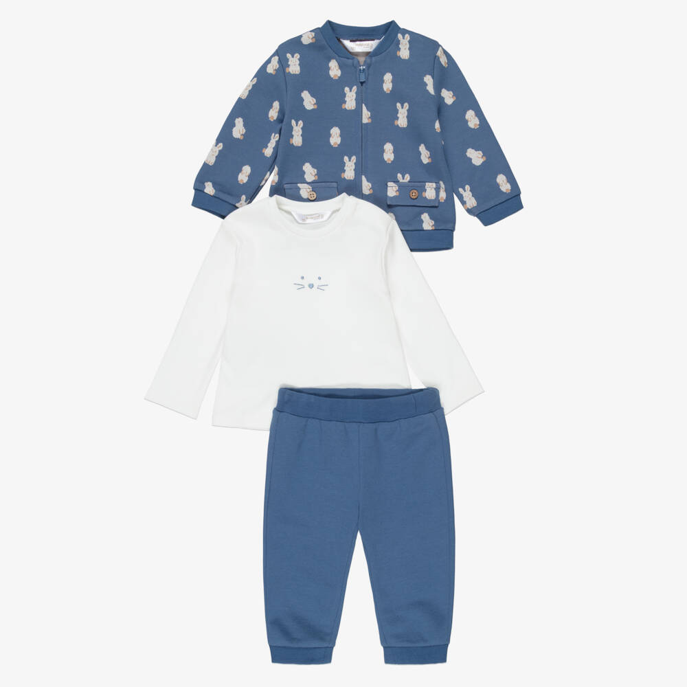 Mayoral Newborn-Baby Boys Blue & Ivory Cotton Tracksuit Set | Childrensalon Outlet
