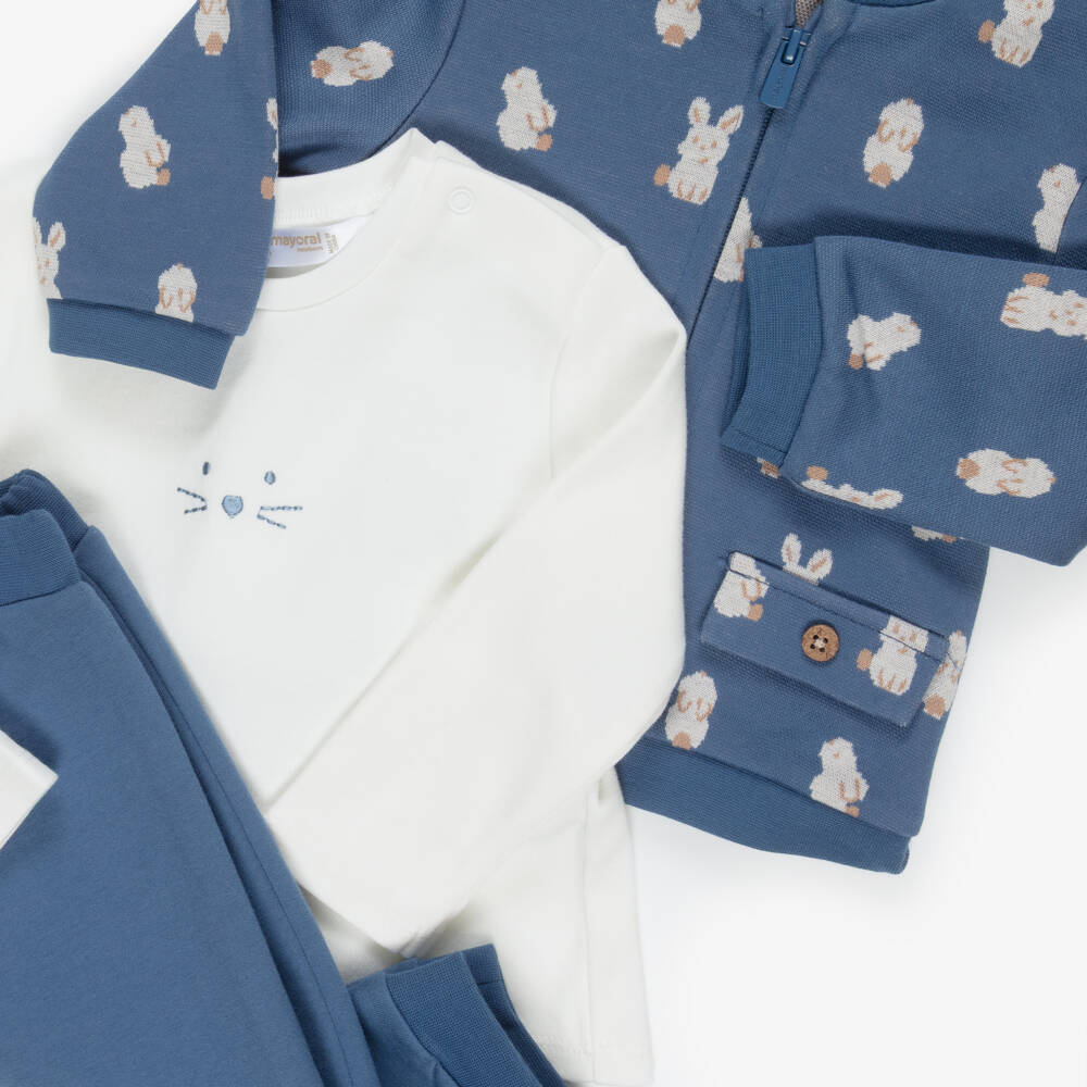 Mayoral Newborn-Baby Boys Blue & Ivory Cotton Tracksuit Set | Childrensalon Outlet