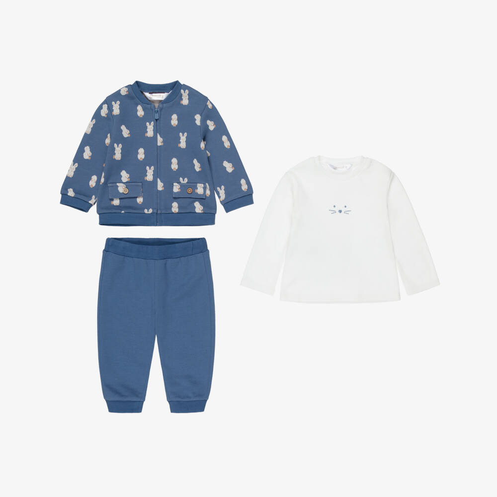 Mayoral Newborn-Baby Boys Blue & Ivory Cotton Tracksuit Set | Childrensalon Outlet
