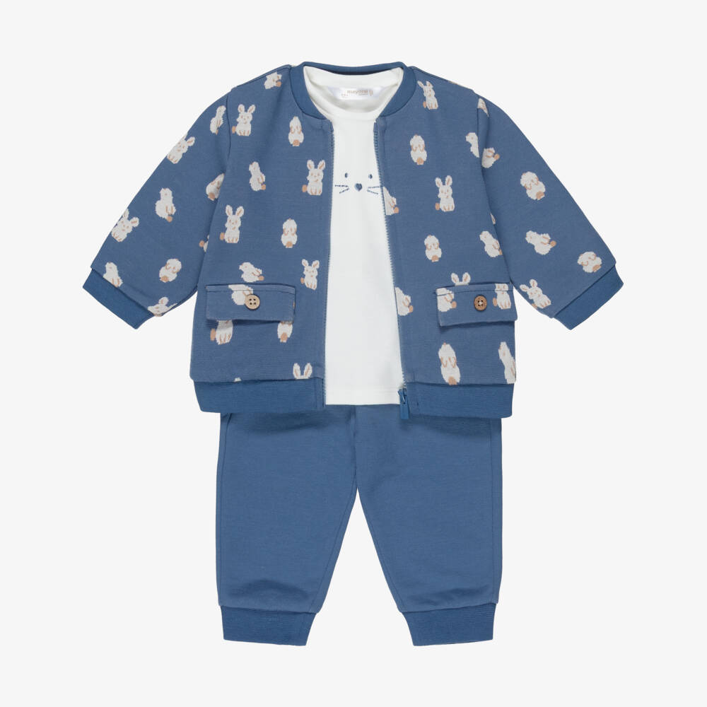 Mayoral Newborn-Baby Boys Blue & Ivory Cotton Tracksuit Set | Childrensalon Outlet