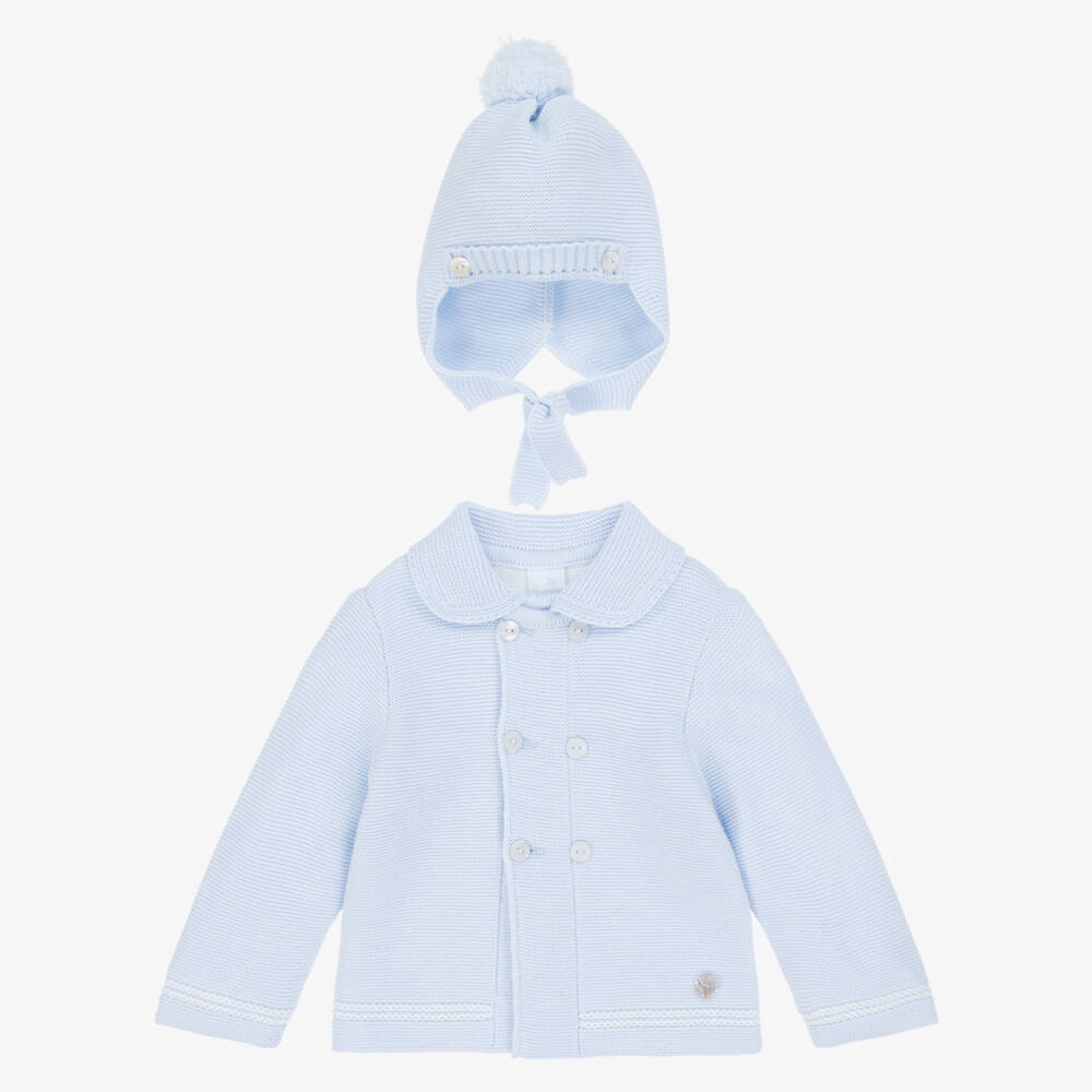 Artesanía Granlei-Baby Boys Blue Knitted Jacket & Hat Set | Childrensalon Outlet