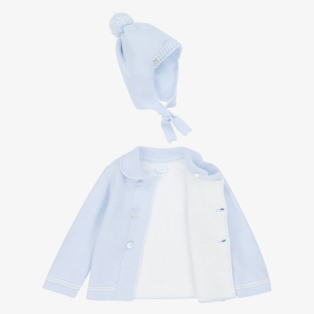 Artesanía Granlei-Baby Boys Blue Knitted Jacket & Hat Set | Childrensalon Outlet