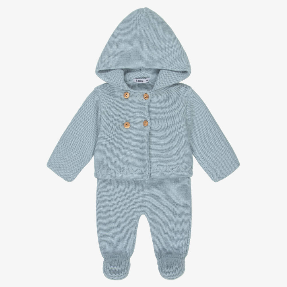 Babidu-Baby Boys Blue Knitted Pram Coat Set | Childrensalon Outlet