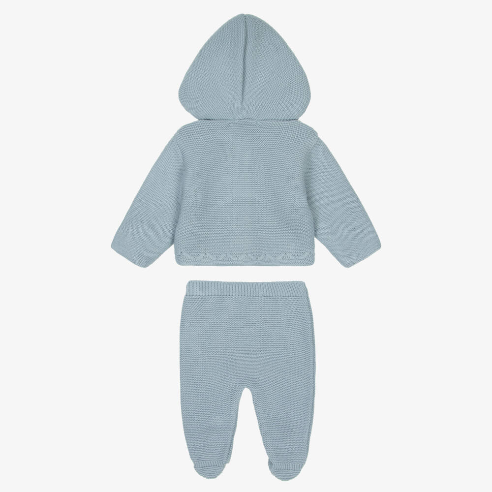 Babidu-Baby Boys Blue Knitted Pram Coat Set | Childrensalon Outlet