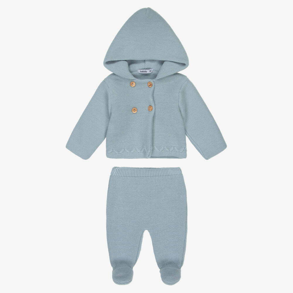 Babidu-Baby Boys Blue Knitted Pram Coat Set | Childrensalon Outlet