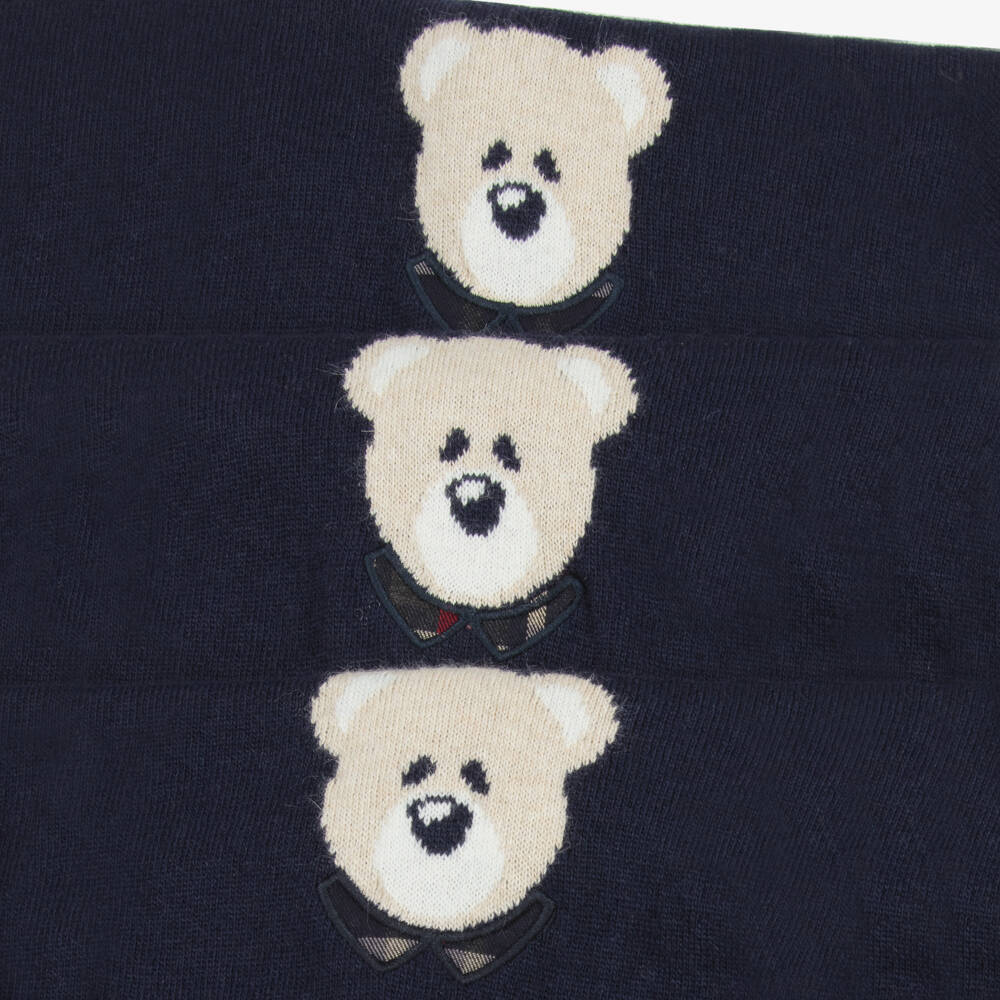 Patachou-Baby Boys Blue Merino Wool & Cashmere Blend Bear Romper | Childrensalon Outlet