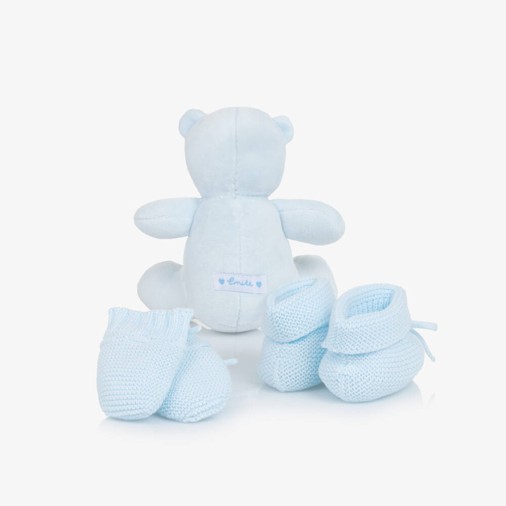 Emile et Rose-Baby Boys Blue Mitts & Booties Gift Set with Teddy Bear | Childrensalon Outlet