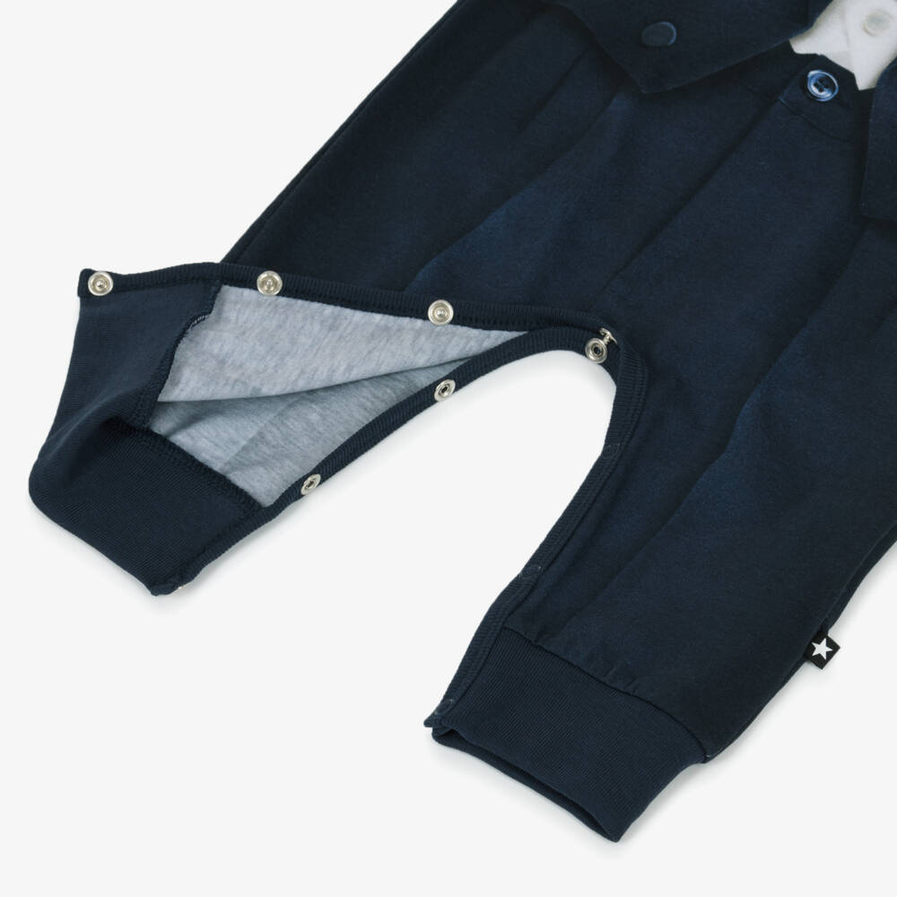 Molo-Baby Boys Blue Organic Cotton Tuxedo Romper | Childrensalon Outlet