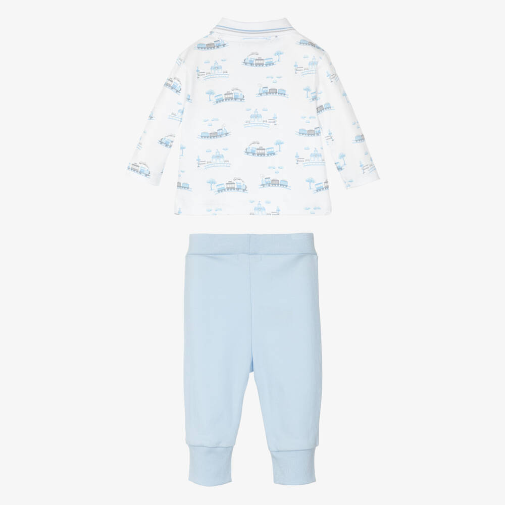 Kissy Kissy-Baby Boys Blue Pima Cotton Roundabout Railroad Trouser Set | Childrensalon Outlet