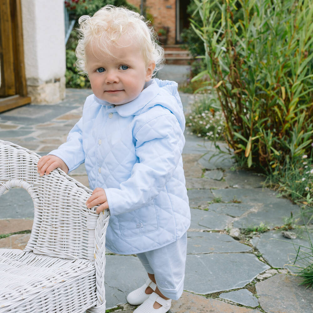 Emile et Rose-Baby Boys Blue Quilted Coat | Childrensalon Outlet
