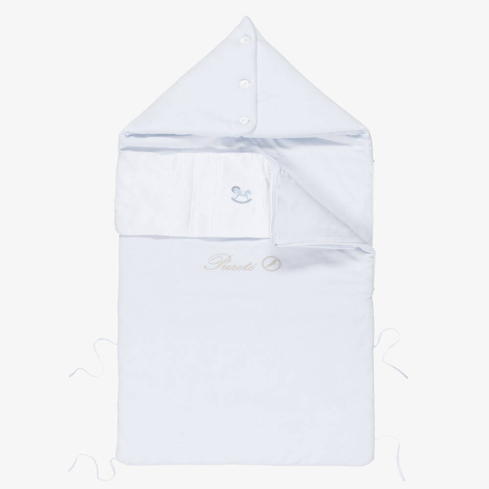 Pureté Du... Bébé-Baby Boys Blue Rocking Horse Embroidered Velour Nest (90cm) | Childrensalon Outlet