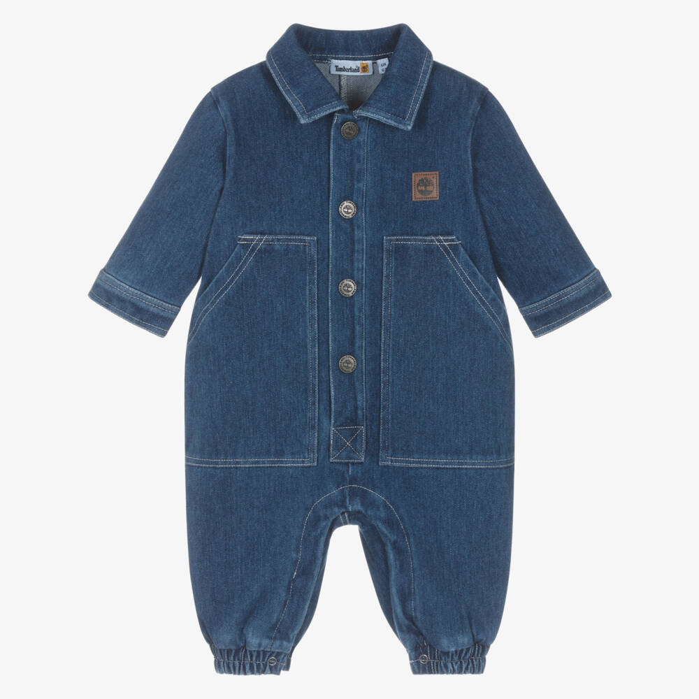 Timberland-Baby Boys Blue Stretch Denim Romper | Childrensalon Outlet