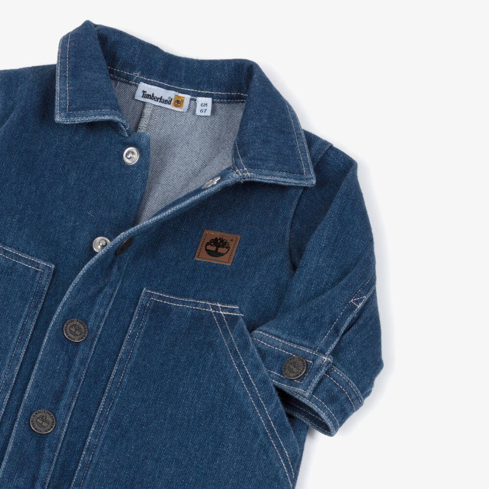 Timberland-Baby Boys Blue Stretch Denim Romper | Childrensalon Outlet