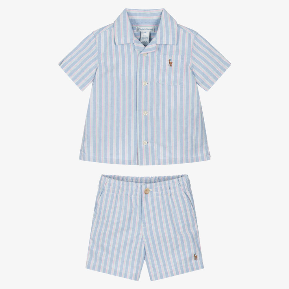 Ralph Lauren-Baby Boys Blue Striped Oxford Cotton Shorts Set | Childrensalon Outlet