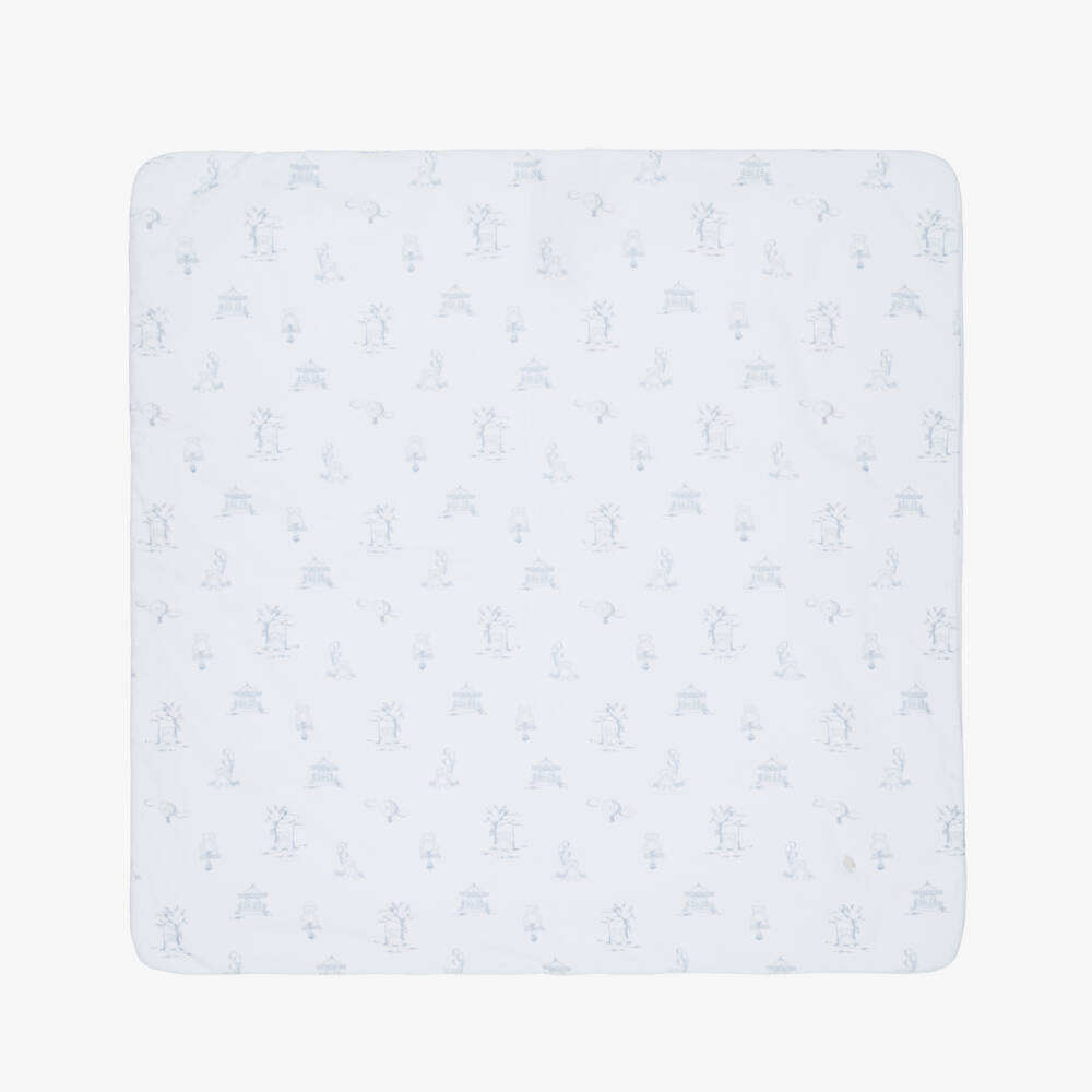 Patachou-Baby Boys Blue Velour Teddy Bear Padded Blanket (70cm) | Childrensalon Outlet