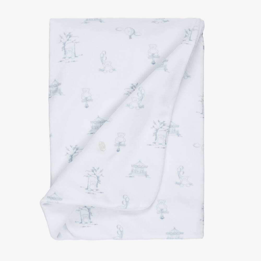 Patachou-Baby Boys Blue Velour Teddy Bear Padded Blanket (70cm) | Childrensalon Outlet