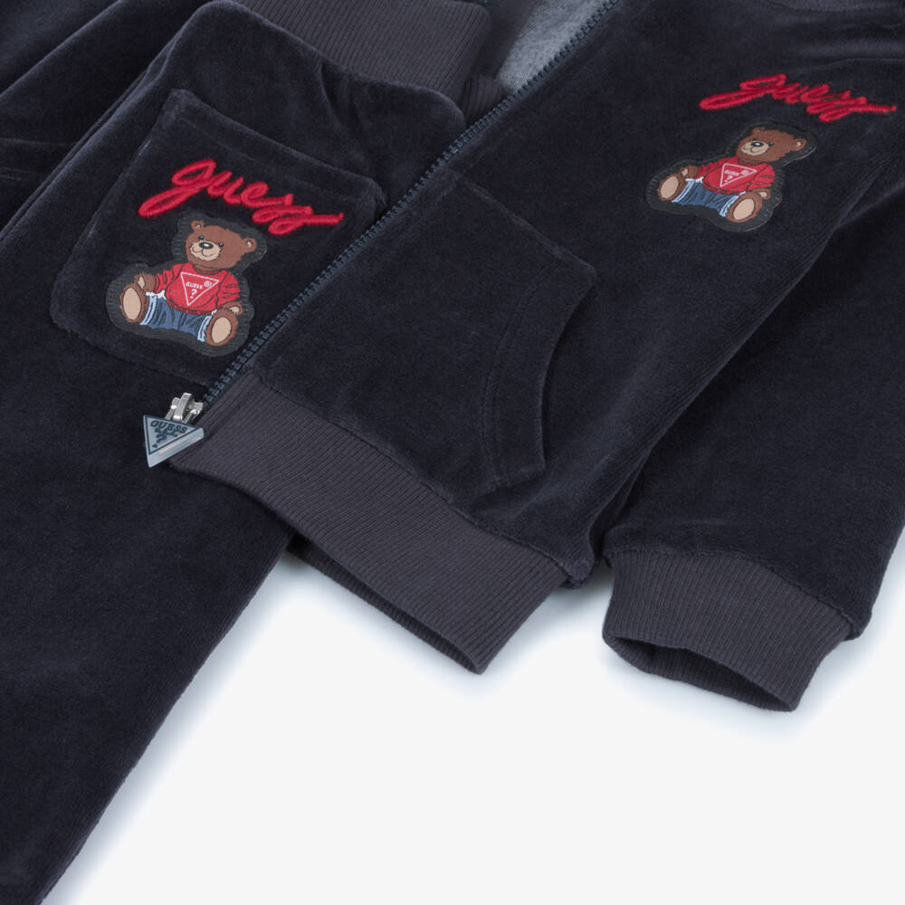 Guess-Baby Boys Blue Velour Tracksuit | Childrensalon Outlet