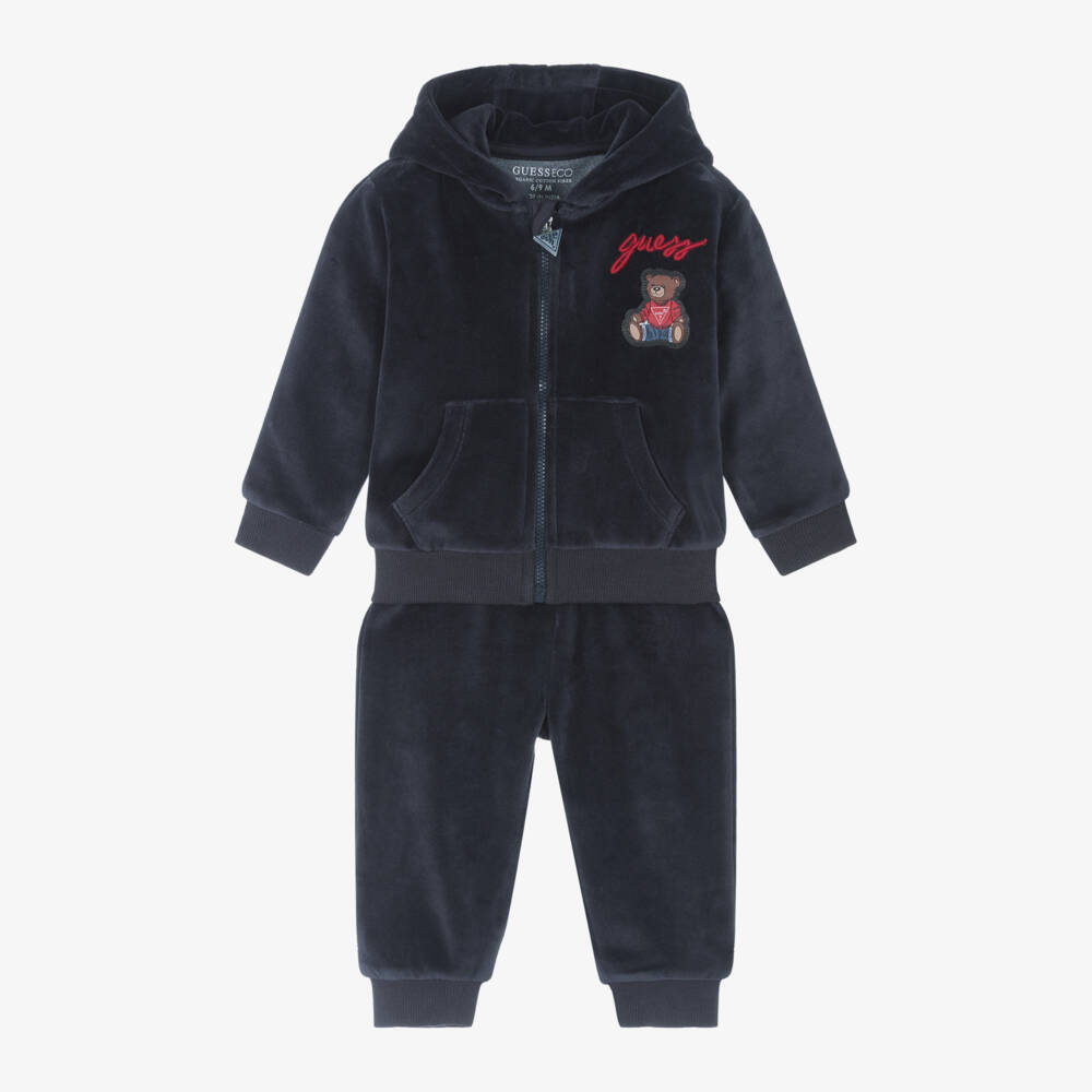Guess-Baby Boys Blue Velour Tracksuit | Childrensalon Outlet