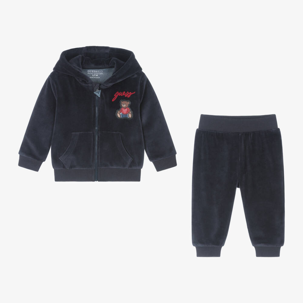 Guess-Baby Boys Blue Velour Tracksuit | Childrensalon Outlet
