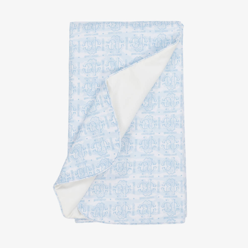 Roberto Cavalli-Baby Boys Blue & White Cotton Monogram Logo Blanket | Childrensalon Outlet