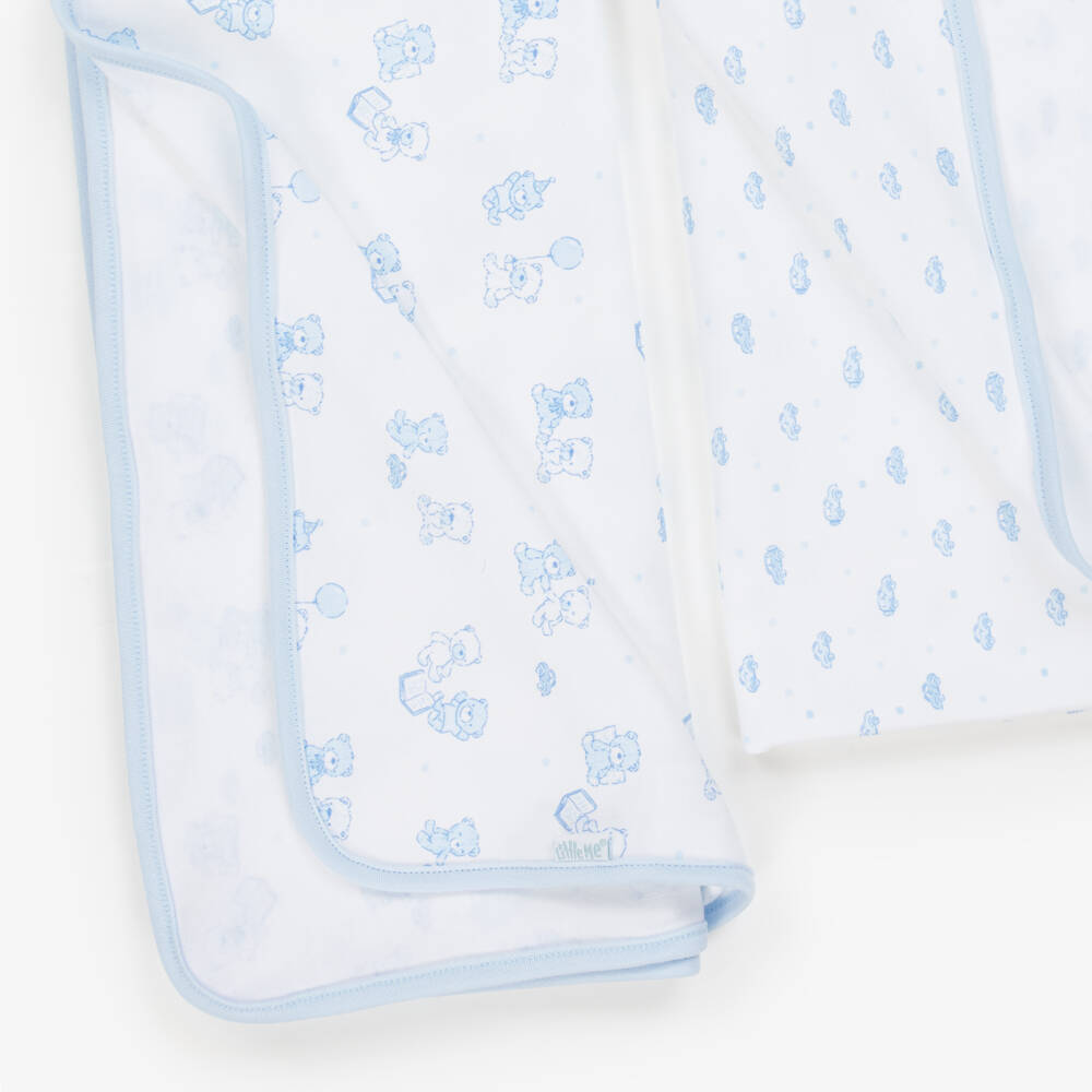 Little Me-Baby Boys Blue & White Cotton Teddy Bears Blanket (2 Pack) | Childrensalon Outlet