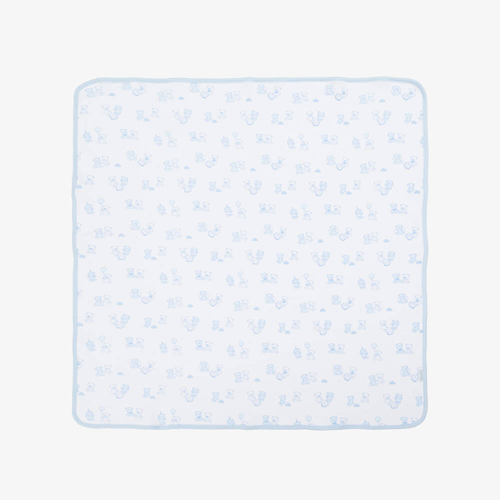 Little Me-Baby Boys Blue & White Cotton Teddy Bears Blanket (2 Pack) | Childrensalon Outlet