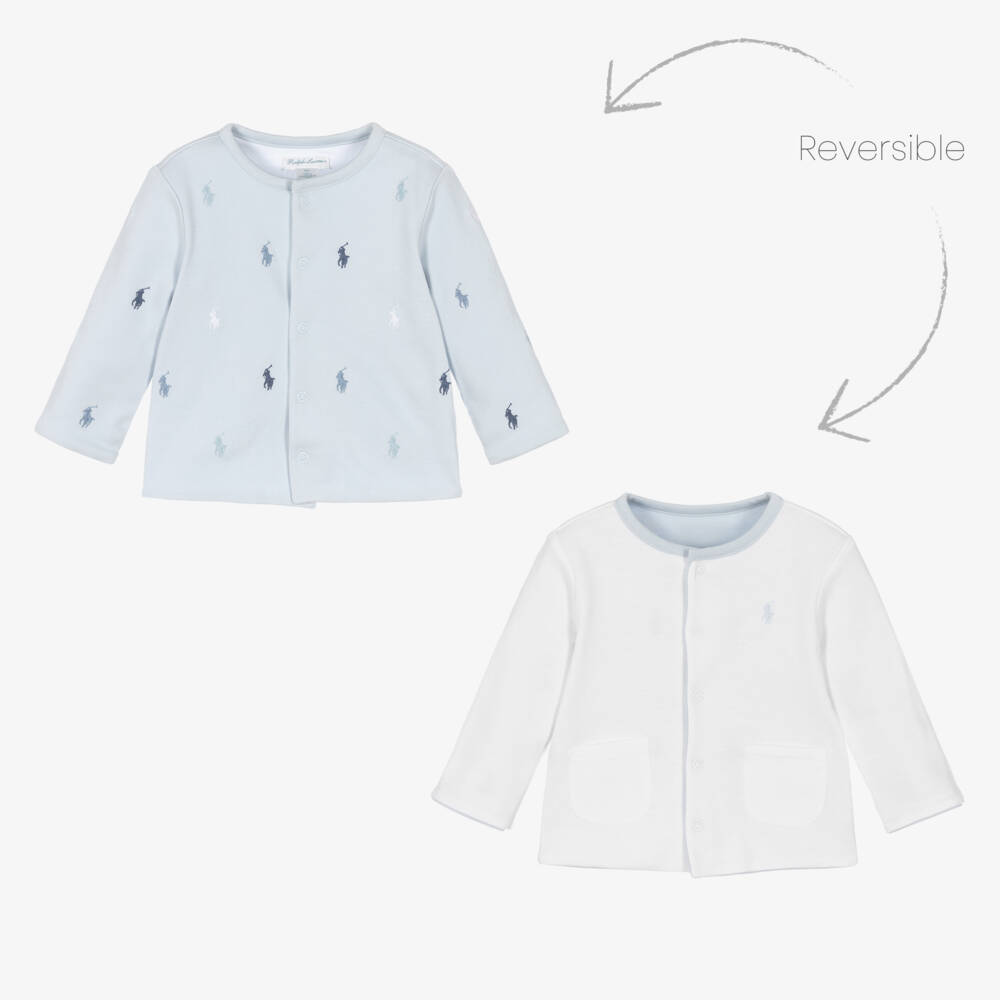Ralph Lauren-Baby Boys Blue & White Reversible Cotton Cardigan | Childrensalon Outlet