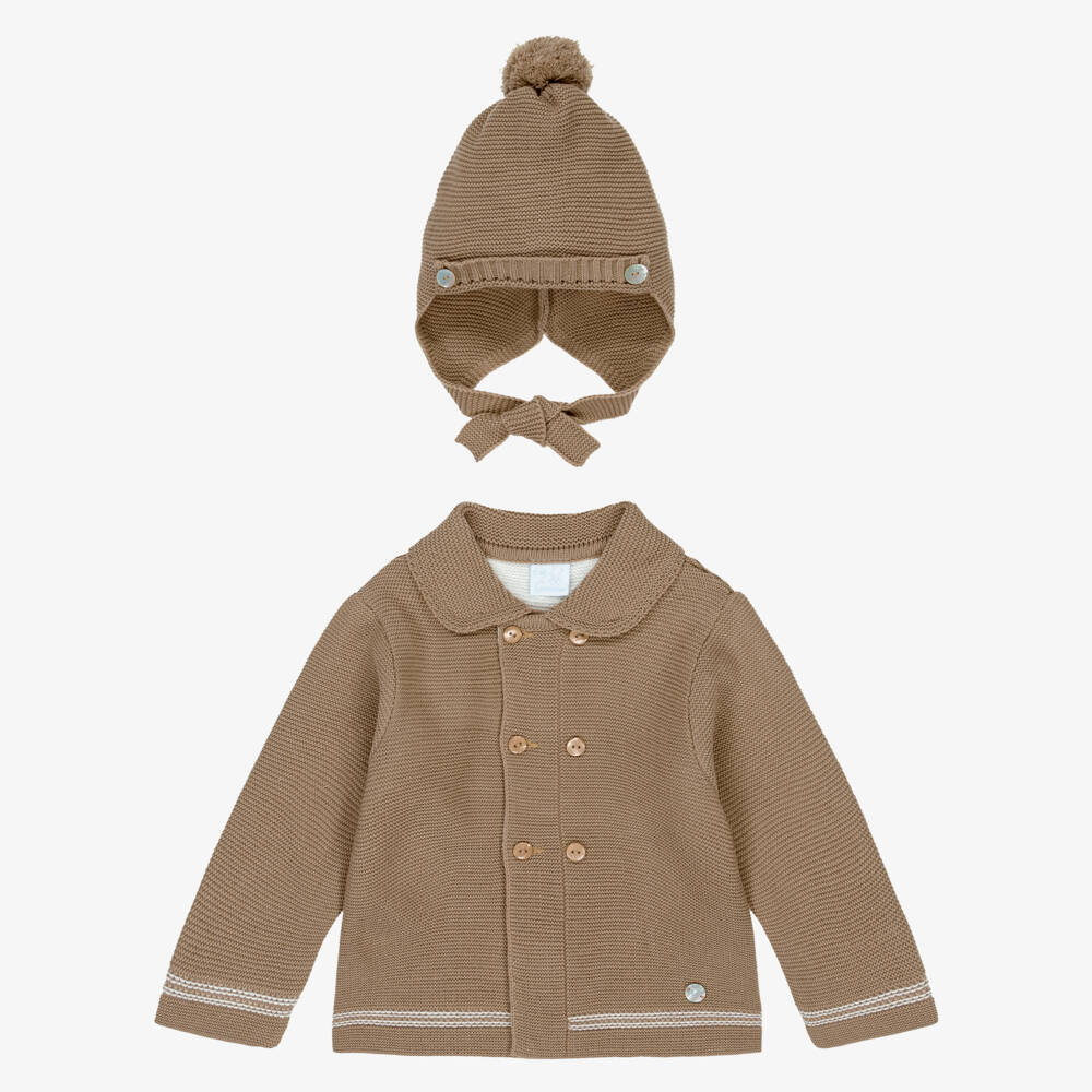Artesanía Granlei-Baby Boys Brown Knitted Jacket & Hat Set | Childrensalon Outlet