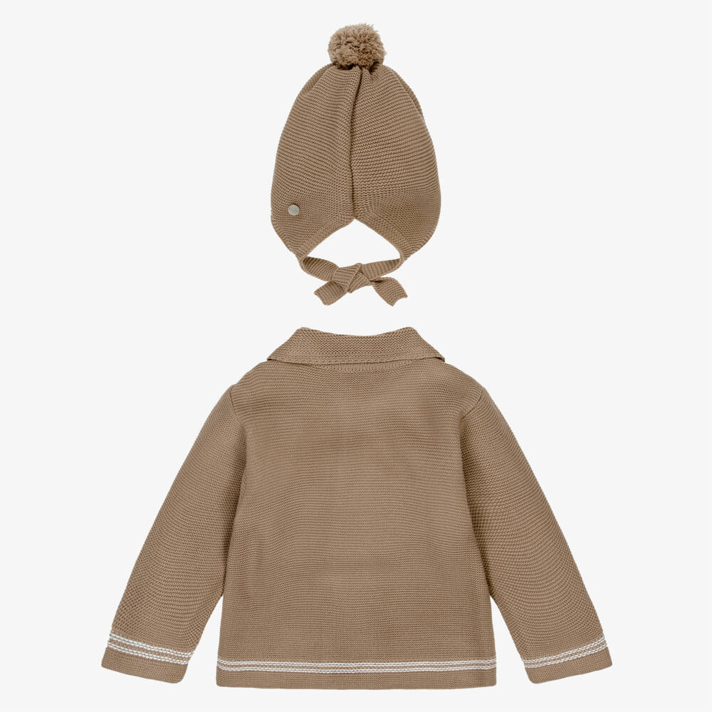 Artesanía Granlei-Baby Boys Brown Knitted Jacket & Hat Set | Childrensalon Outlet