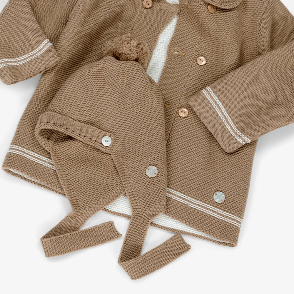 Artesanía Granlei-Baby Boys Brown Knitted Jacket & Hat Set | Childrensalon Outlet