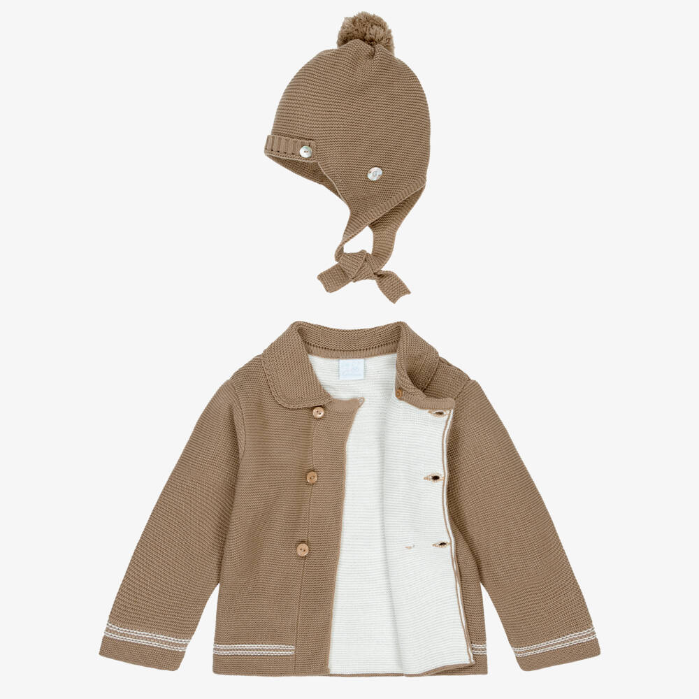 Artesanía Granlei-Baby Boys Brown Knitted Jacket & Hat Set | Childrensalon Outlet