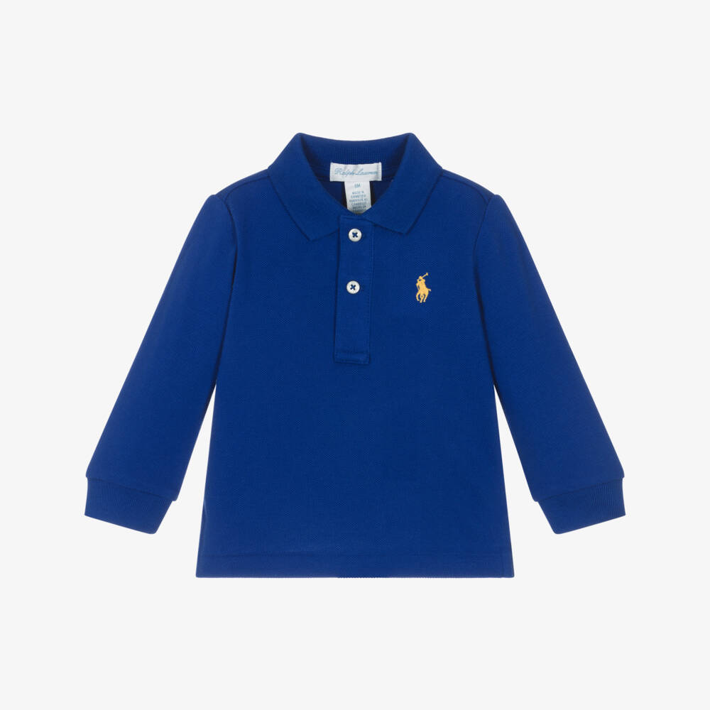 Ralph Lauren-Baby Boys Cobalt Blue Long-Sleeve Polo Shirt | Childrensalon Outlet
